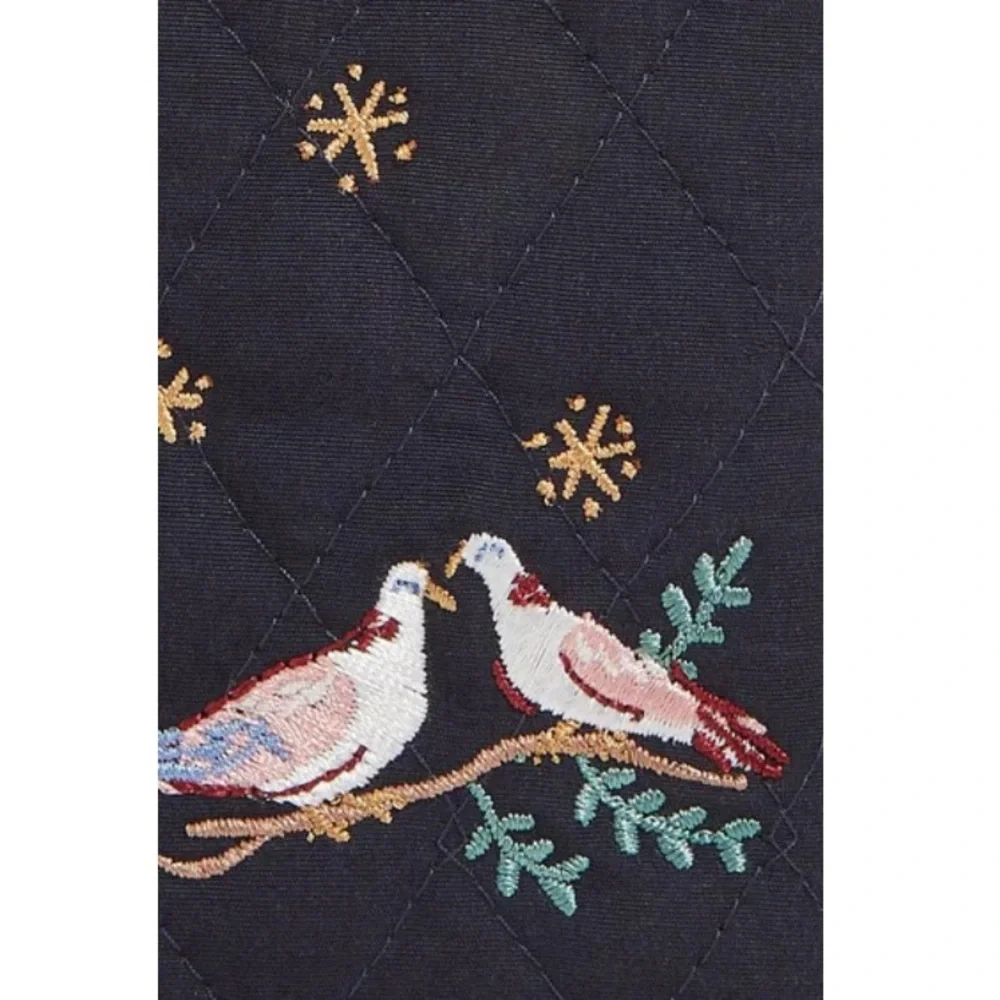 NWT Vera Bradley Embroidered Doves Card Case Bag Charm Keyring Navy Blue White